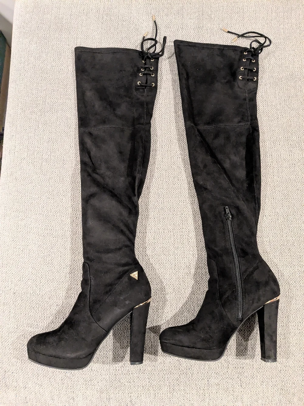 Guess Black Suede Over-the-Knee Platform Boots with Back Lace